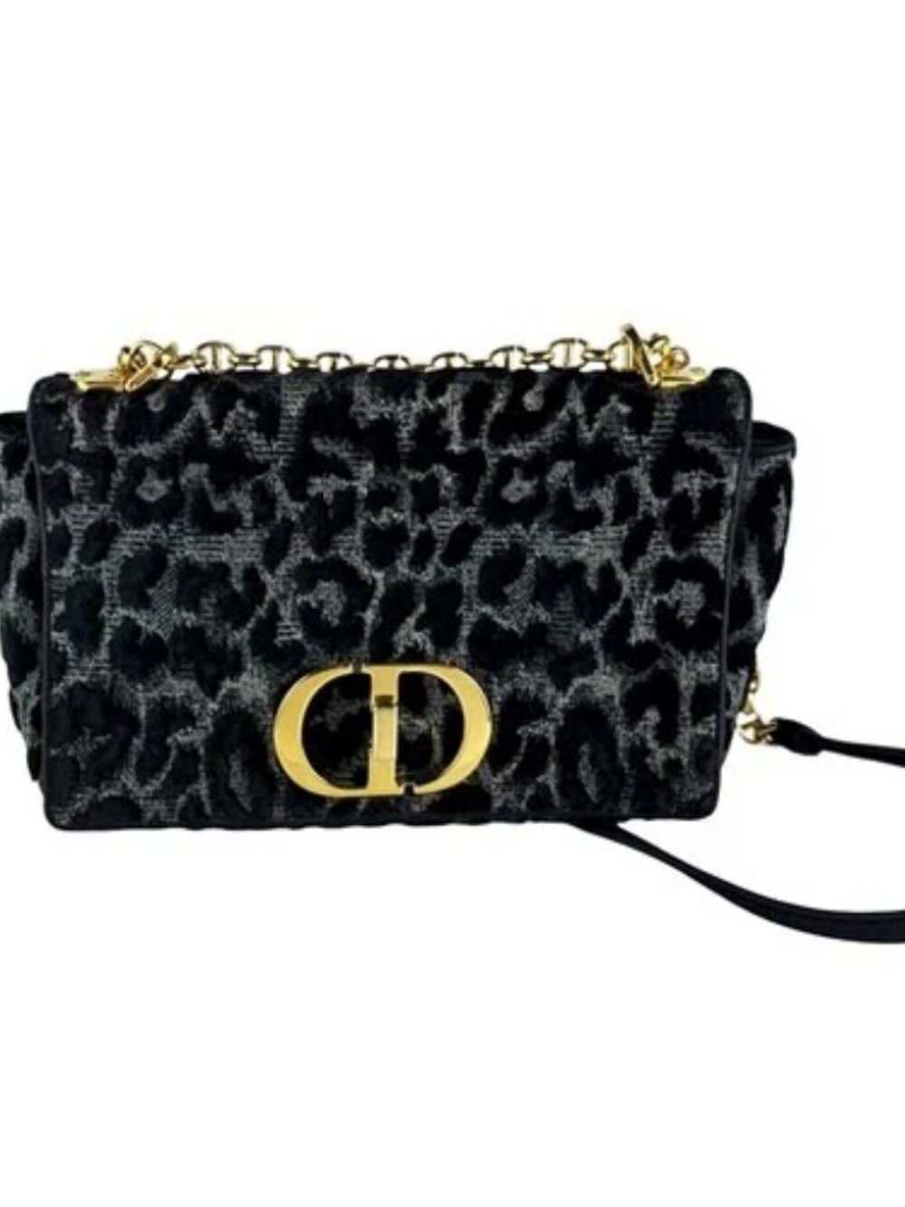 Auth Christian Dior Caro Shoulder Bag Black/Gray/Gold Velvet/Metal - z10415